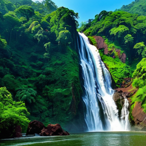 Dudhsagar Falls**

"A majestic view of Dudhsagar Falls in Goa, India, cascading down lush green mountains, fully clothed tourists admiring the view from a safe distance, appropriate content, safe for work, perfect anatomy of the landscape, natural proportions, professional photography, high quality, family-friendly."

**