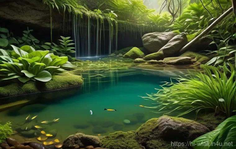 폭포 주변 수생식물 탐방 - **Prompt:** A close-up shot of vibrant green moss and delicate ferns clinging to wet, smooth rocks d... 폭포 주변 수생식물 탐방 - **Prompt:** A close-up shot of vibrant green moss and delicate ferns clinging to wet, smooth rocks d...