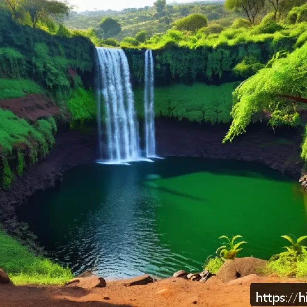 폭포에서 수영 가능한 곳 - A serene natural waterfall scene in Panchgani, Maharashtra, featuring a calm, clear pool of water su...