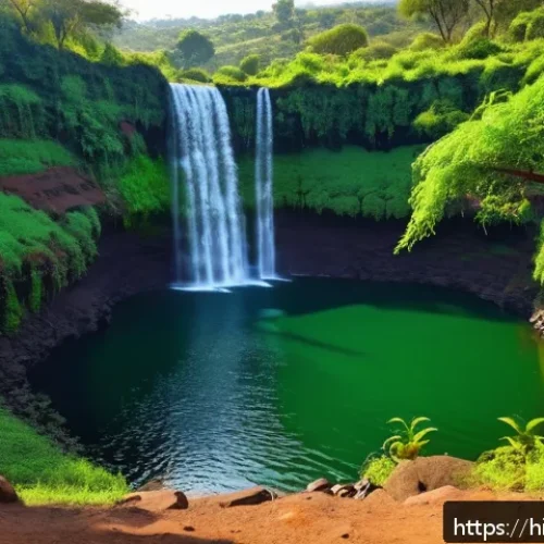 폭포에서 수영 가능한 곳 - A serene natural waterfall scene in Panchgani, Maharashtra, featuring a calm, clear pool of water su...