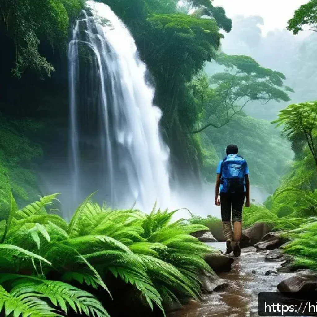 폭포 탐방 초보자를 위한 가이드 - A serene natural waterfall scene just after the monsoon season in India, surrounded by lush green fo...